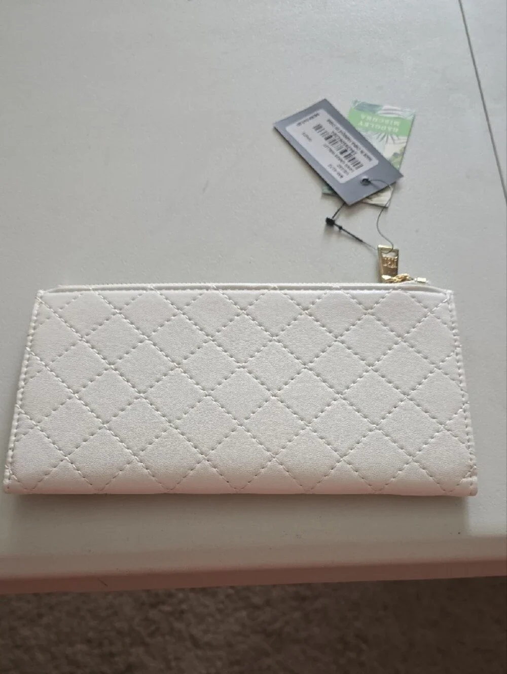 Badgley Mischka Long Card Wallet in White and Gold
